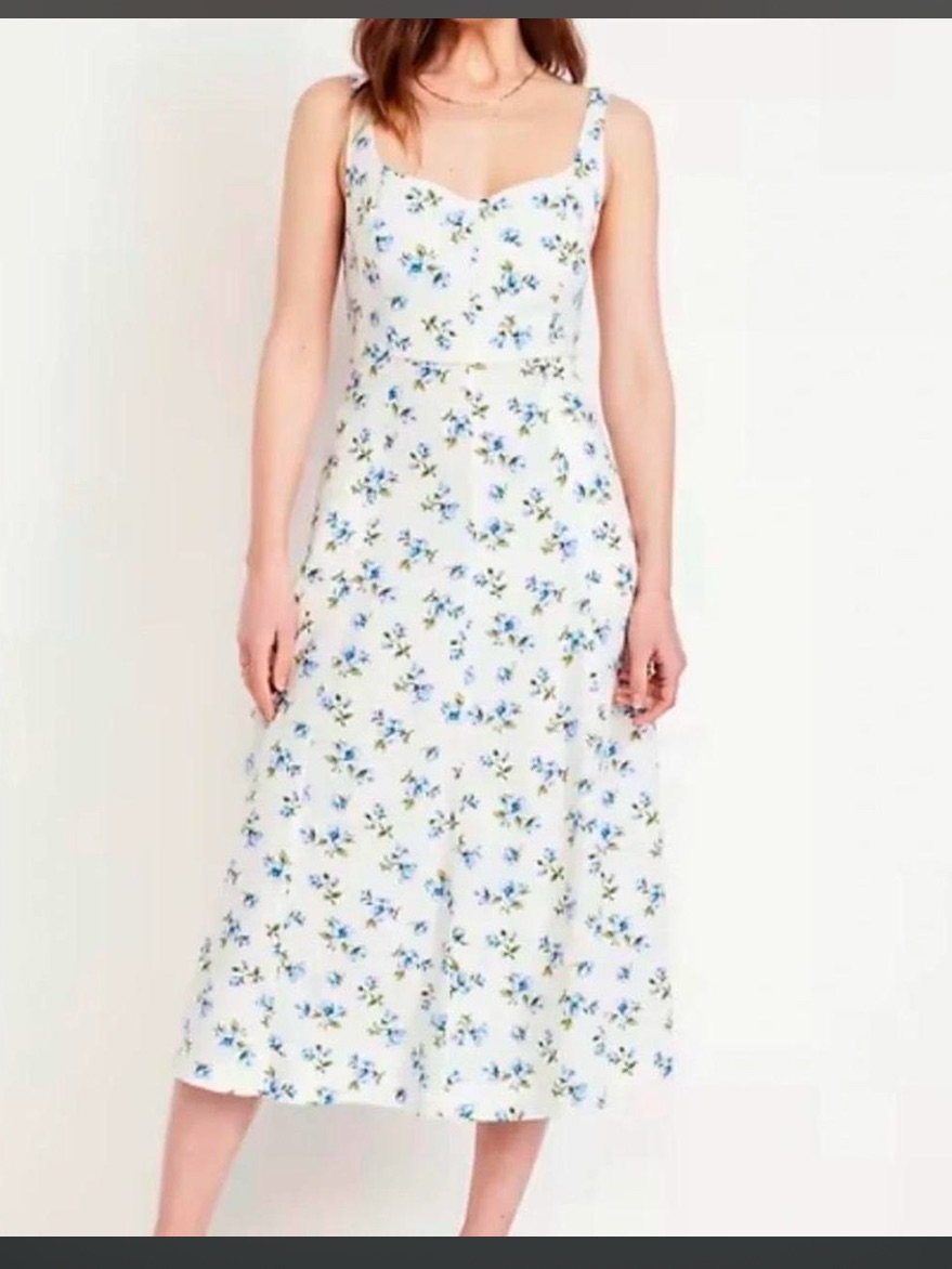 Old Navy White Midi Dress With Blue Floral Print